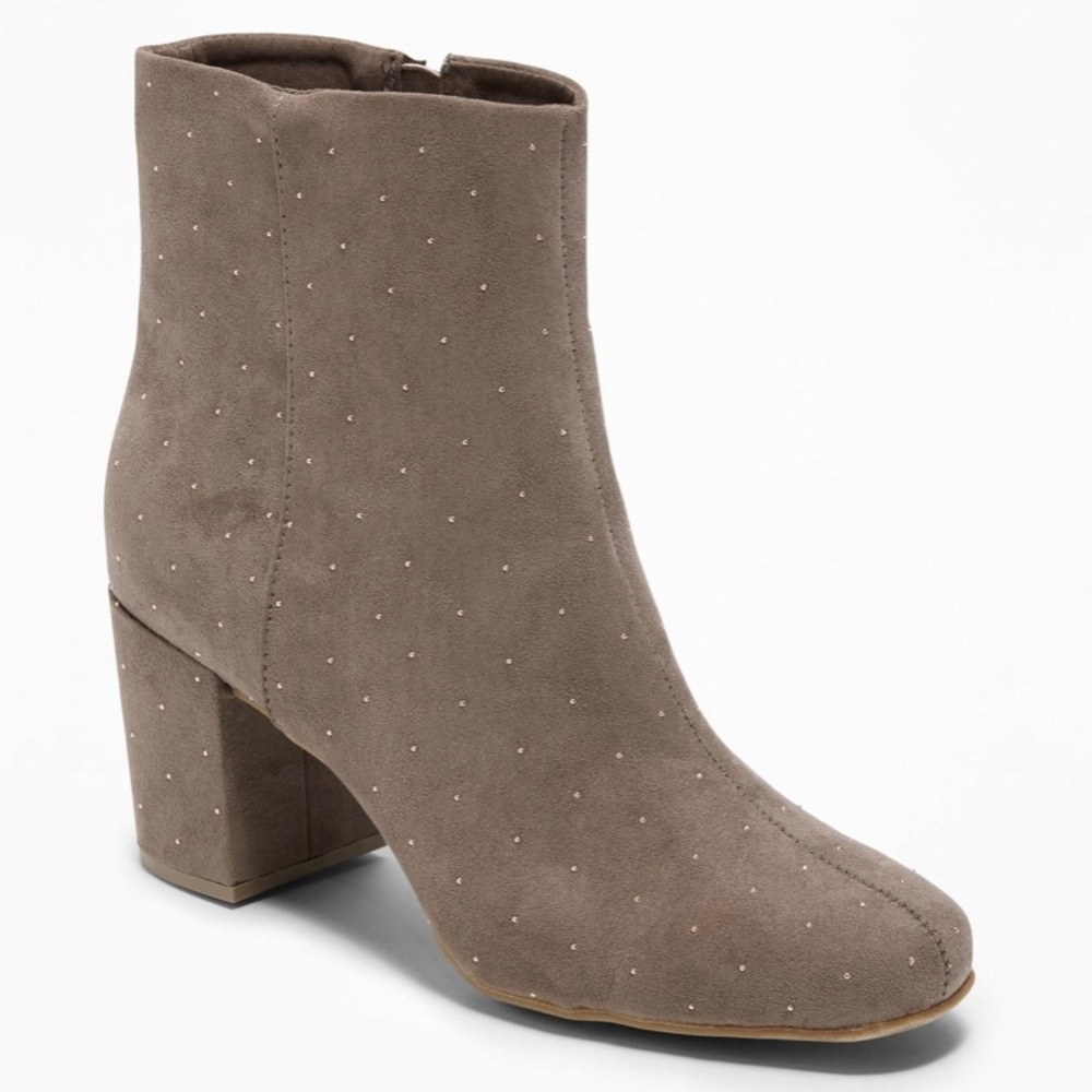 Block heel booties with studs